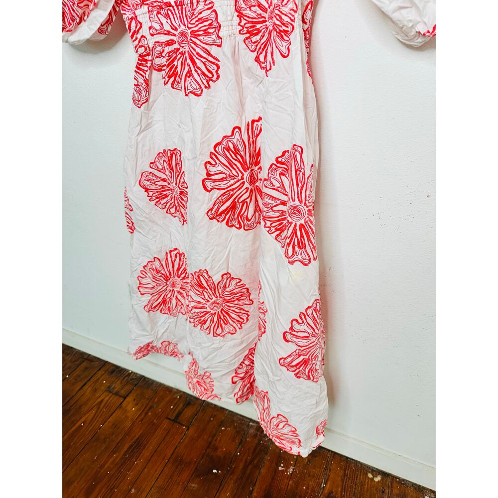 MARIE OLIVER Pink Floral 100% Cotton Ava V-Neck 3/4 Sleeve Maxi Dress Size M - Picture 8 of 16
